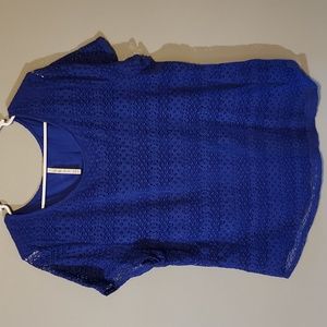 Leo & Nicole Womens Crochet Lace Overlay Top